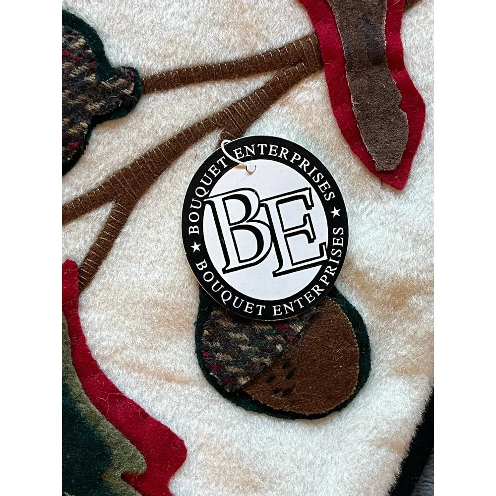 Bouquet Enterprises Santa's Reindeer Applique Large Christmas Stocking Cream‎